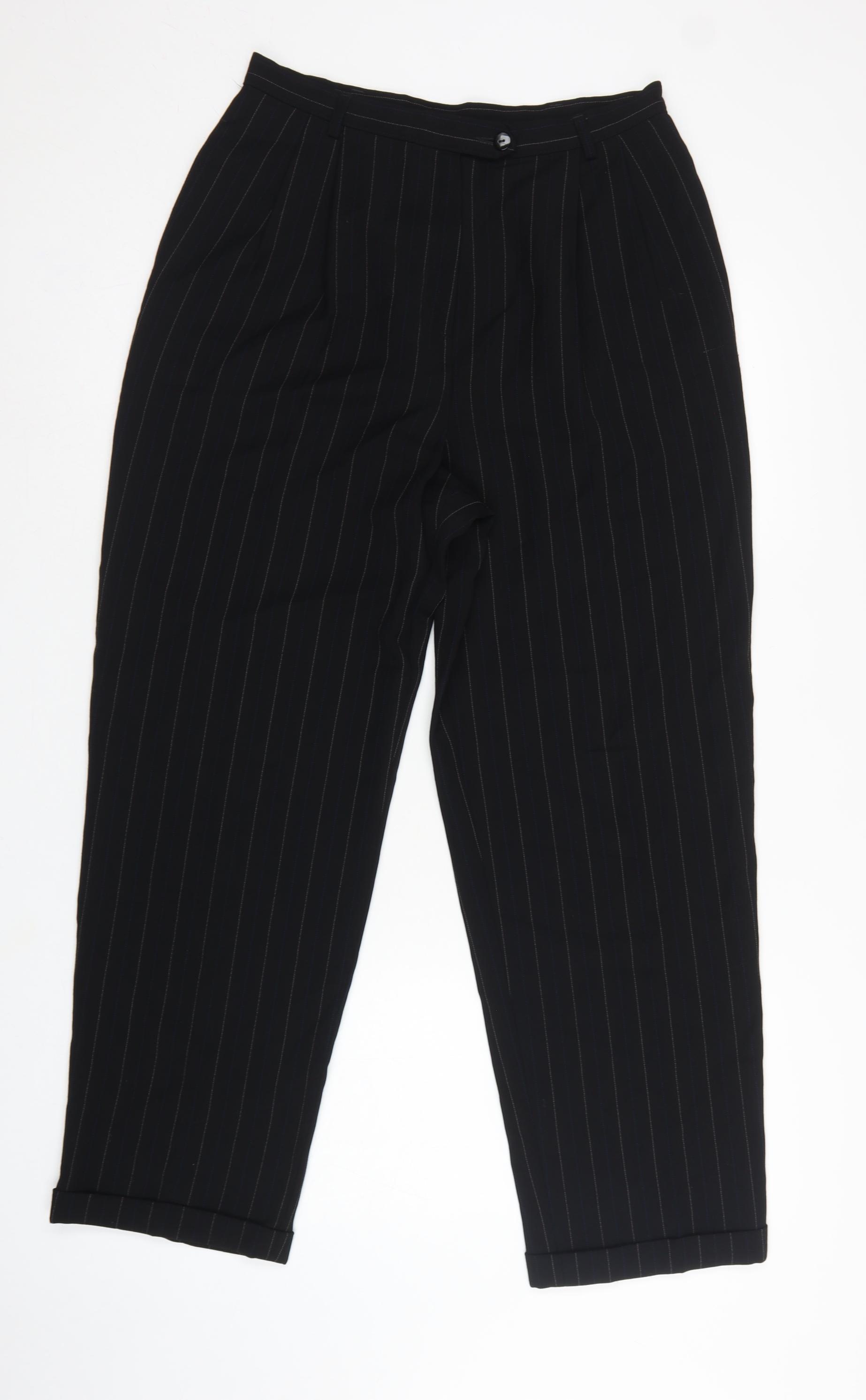 Womens Marks & Spencer Size 14 Dress Pants Trousers Black Striped Business W28 - reverse view