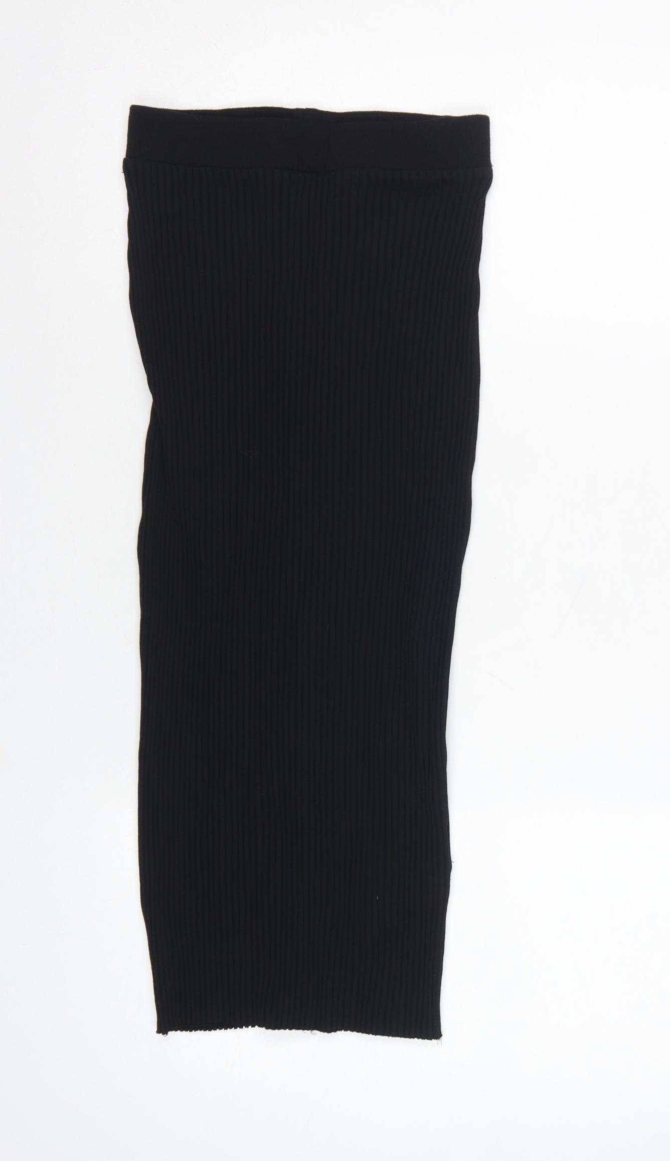 Zara Womens Straight & Pencil Skirt Size S Black Casual Elastic Waist - reverse view