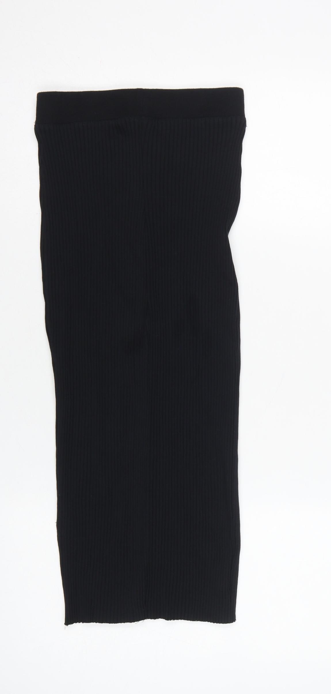 Zara Womens Straight & Pencil Skirt Size S Black Casual Elastic Waist - close detail
