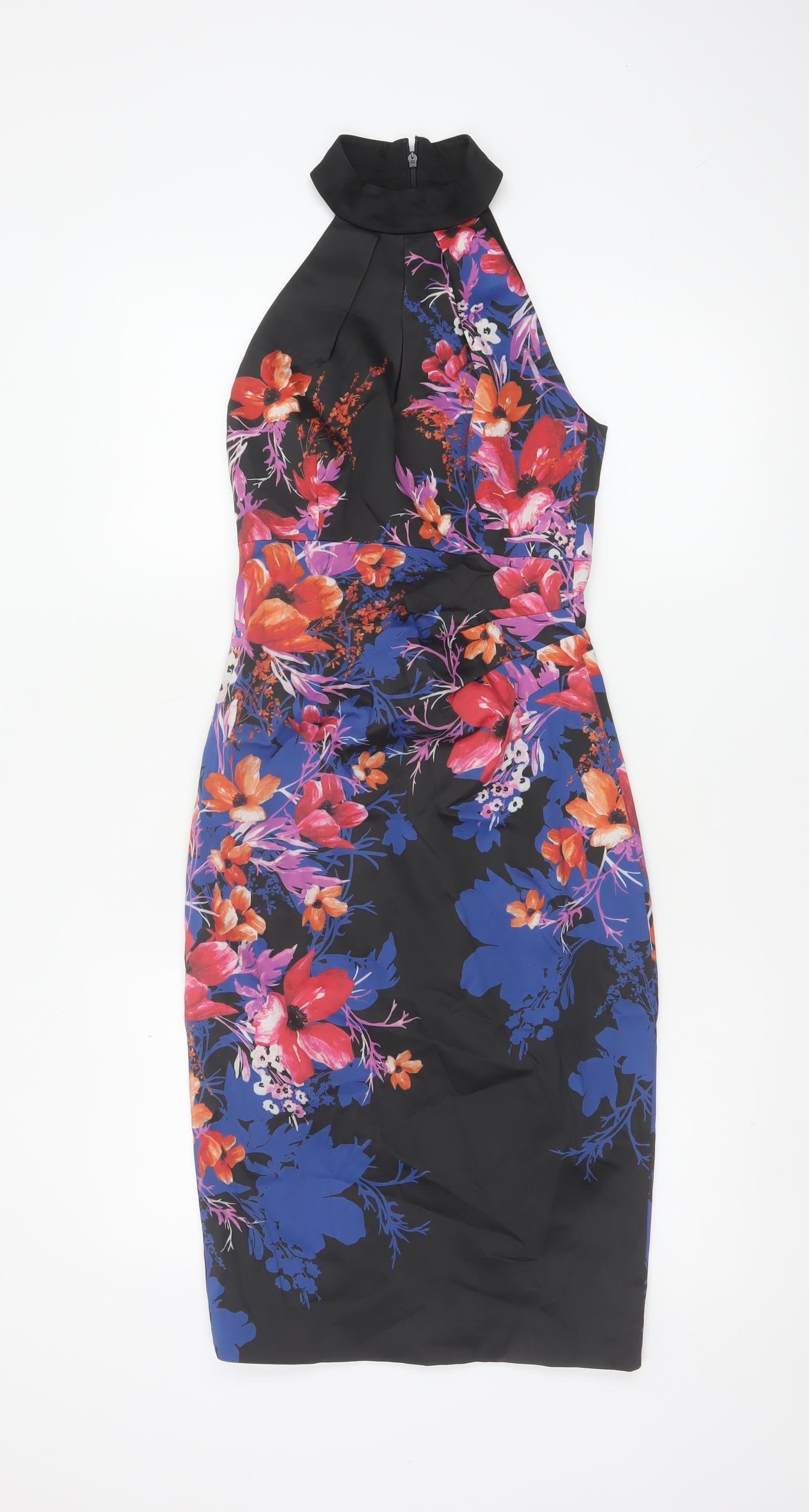 Karen Millen Womens Pencil Dress Size 8 Multicoloured Floral Long Halter Formal - reverse view