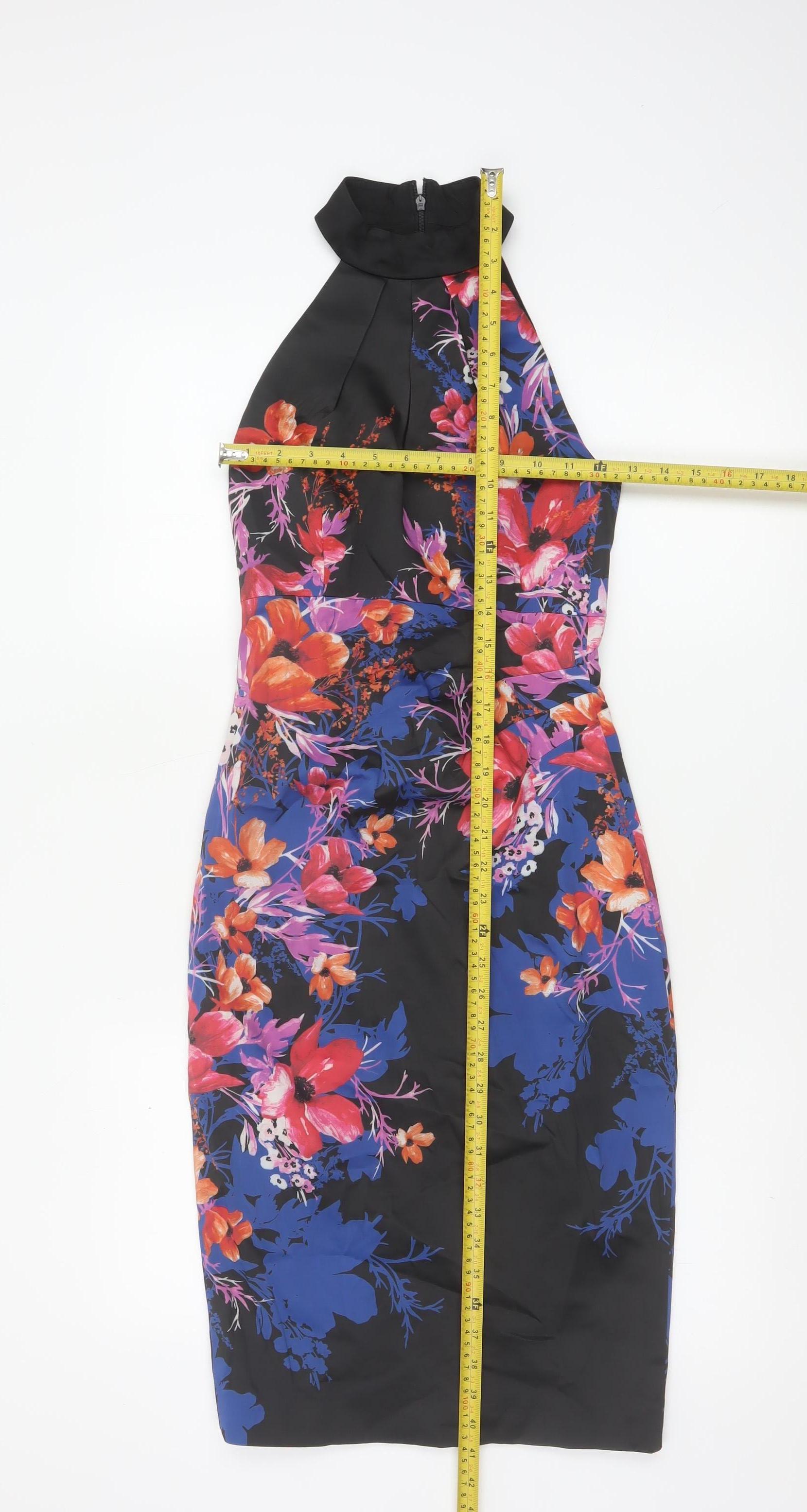 Karen Millen Womens Pencil Dress Size 8 Multicoloured Floral Long Halter Formal - label detail