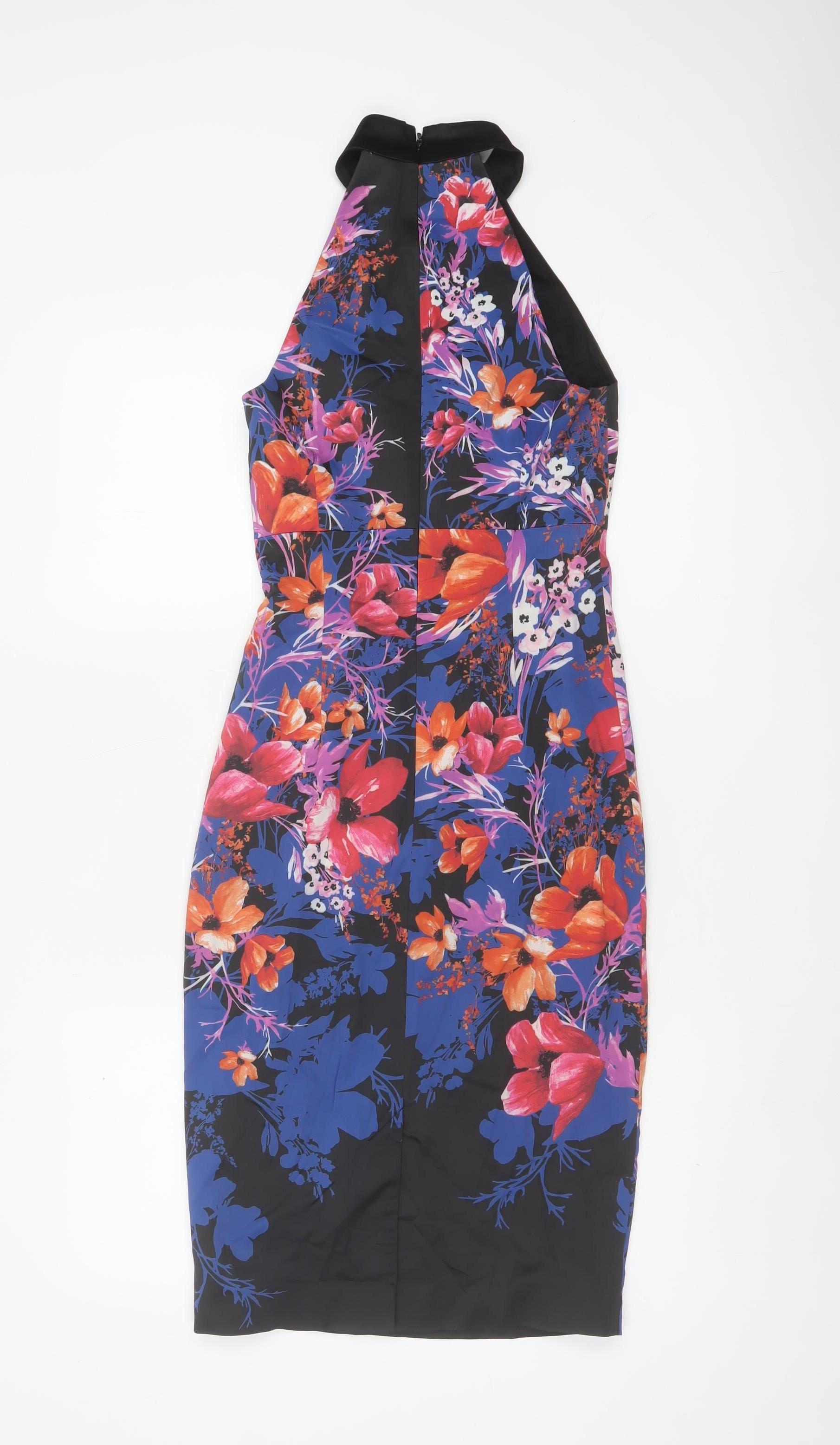 Karen Millen Womens Pencil Dress Size 8 Multicoloured Floral Long Halter Formal - close detail