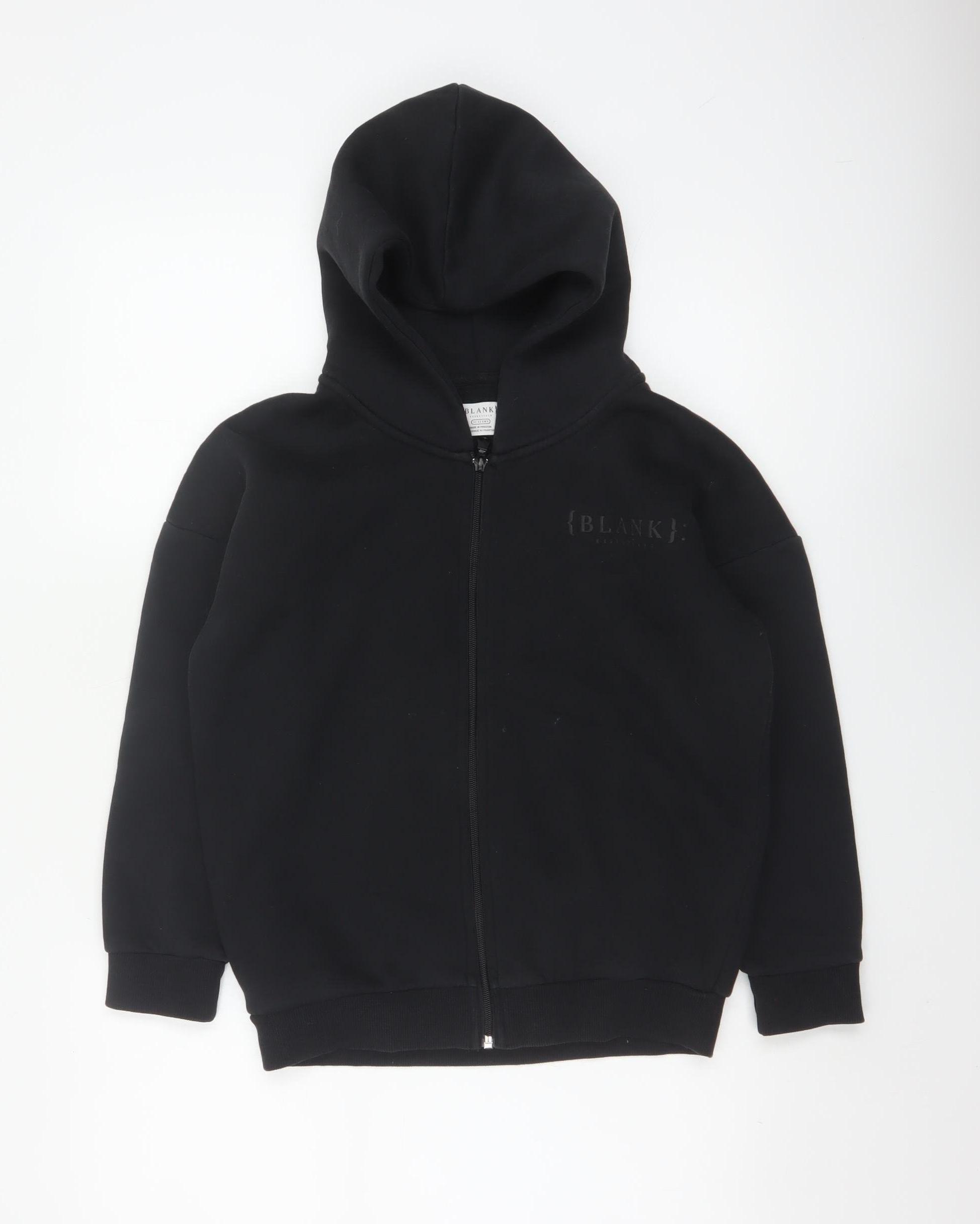 Blank Essentials Boys Full Zip Hoodie Size 11-12 Years Black Long Sleeve Casual - reverse view