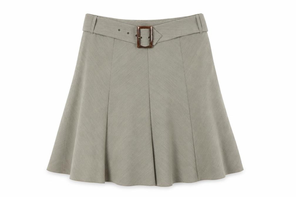 Marks & Spencer Womens A-Line Skirt Size 14 Beige Casual Lined Buckle - front view