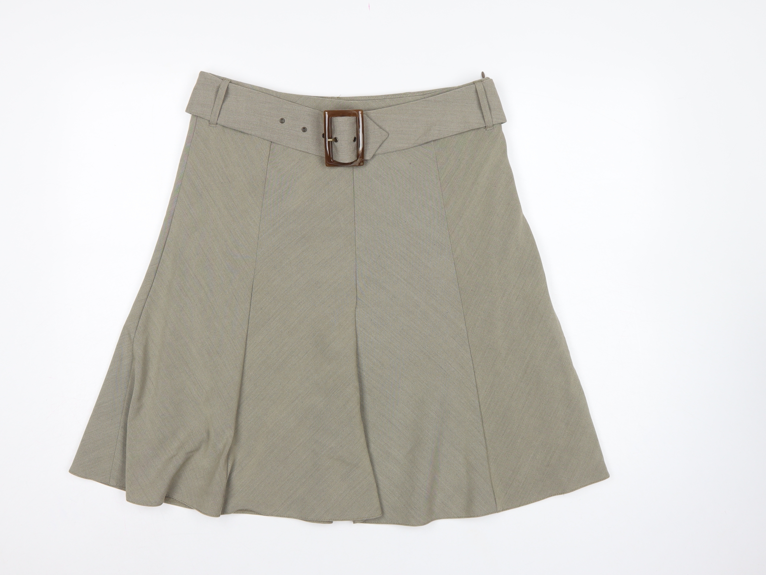 Marks & Spencer Womens A-Line Skirt Size 14 Beige Casual Lined Buckle - reverse view
