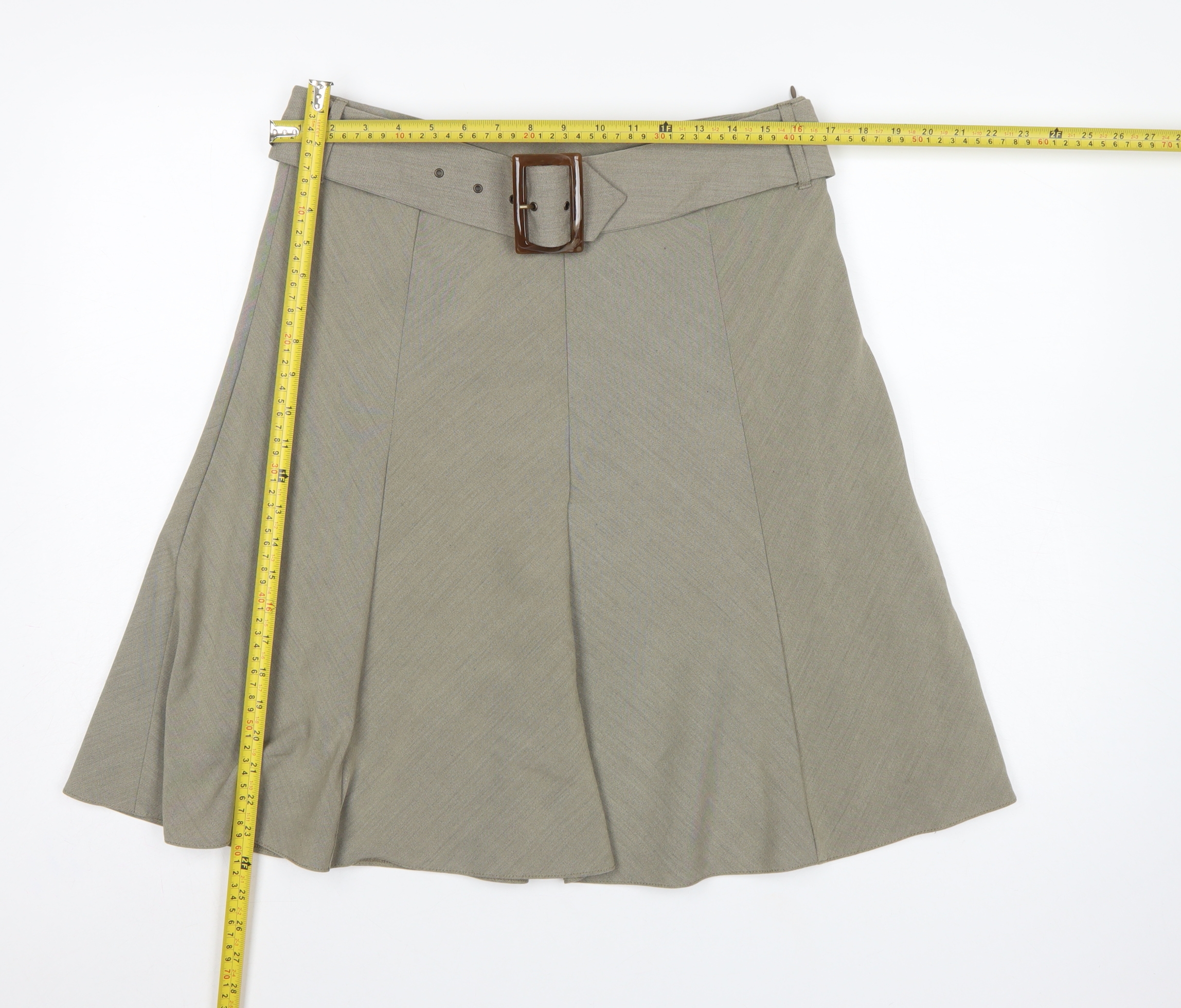 Marks & Spencer Womens A-Line Skirt Size 14 Beige Casual Lined Buckle - label detail
