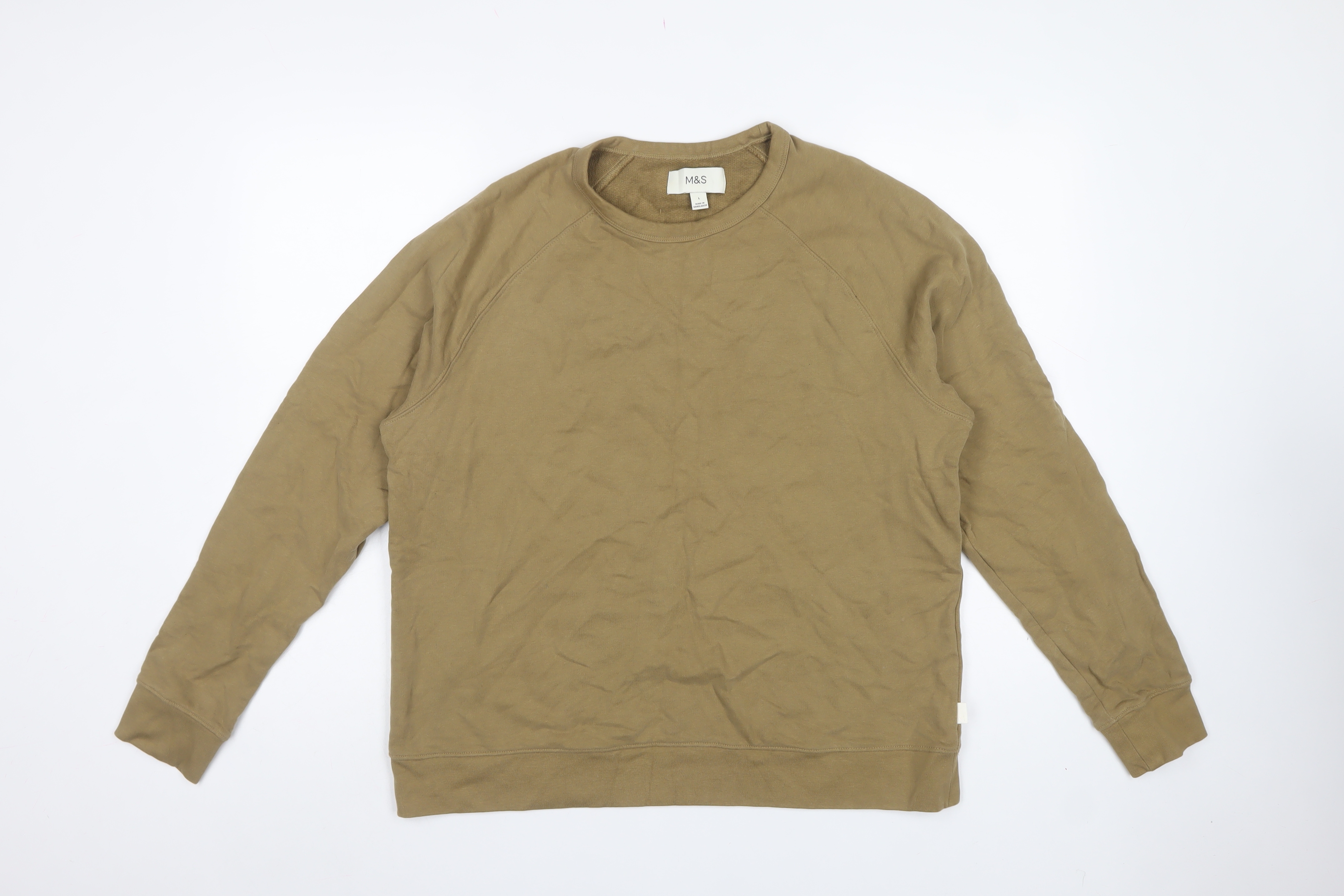 Marks & Spencer Mens Pullover Sweatshirt Size L Beige Long Sleeve - reverse view