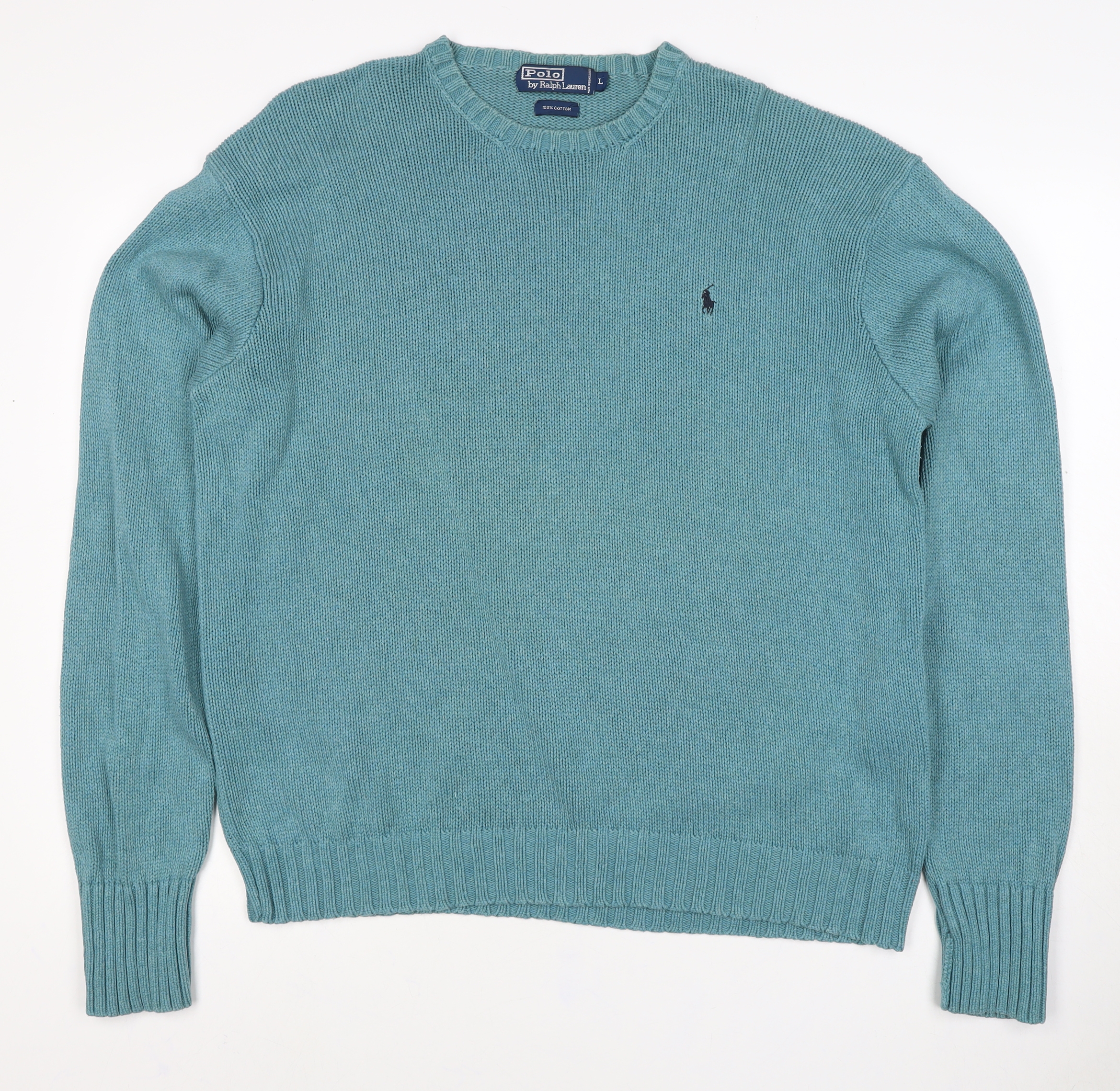 Polo Ralph Lauren Mens Pullover Jumper Size L Blue Crew Neck Long Sleeve Casual - reverse view