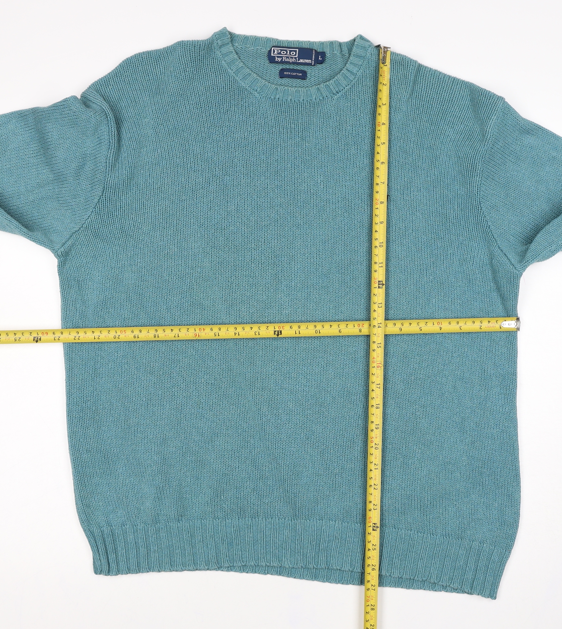 Polo Ralph Lauren Mens Pullover Jumper Size L Blue Crew Neck Long Sleeve Casual - close detail