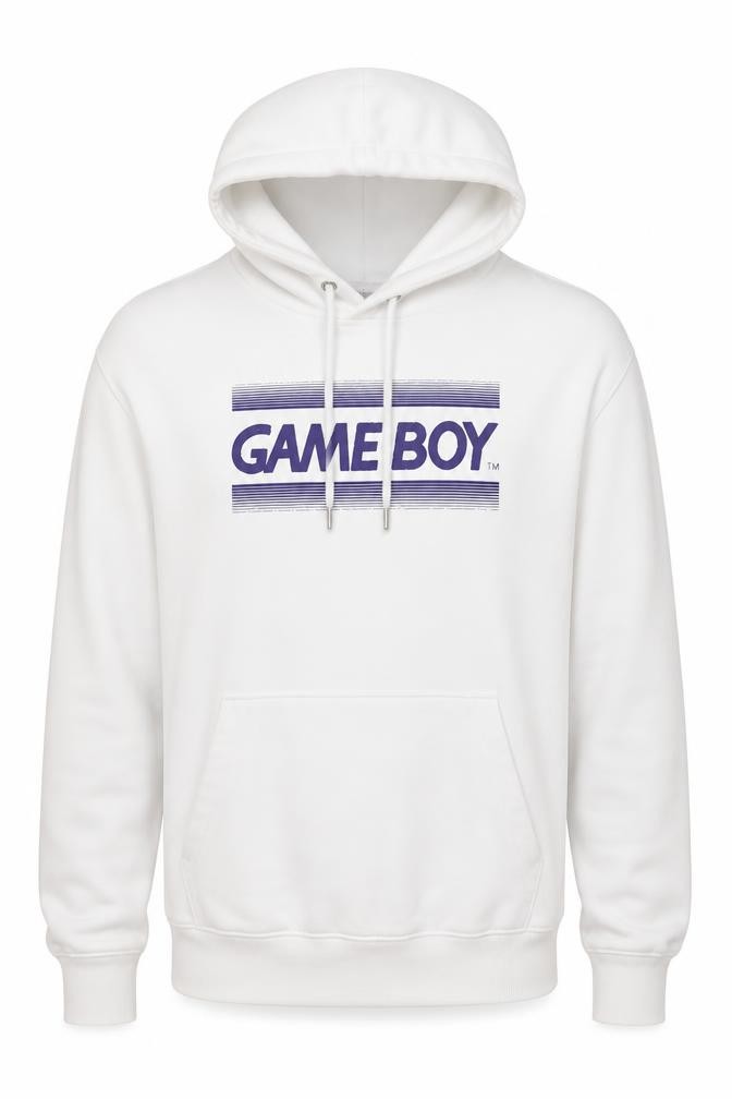Game Boy Mens Pullover Hoodie Size XS White Graphic Print Long Sleeve Logo - front view