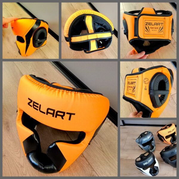 Оранжевый боксерский шлем с полной защитой Zelart