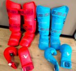 Захист гомілки та стопи для карате Arawaza, розміри SL, колір - червоний