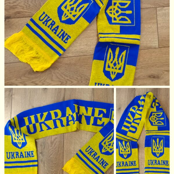 Шарф вболівальника зимовий із символікою збірної України, жовтий-синій