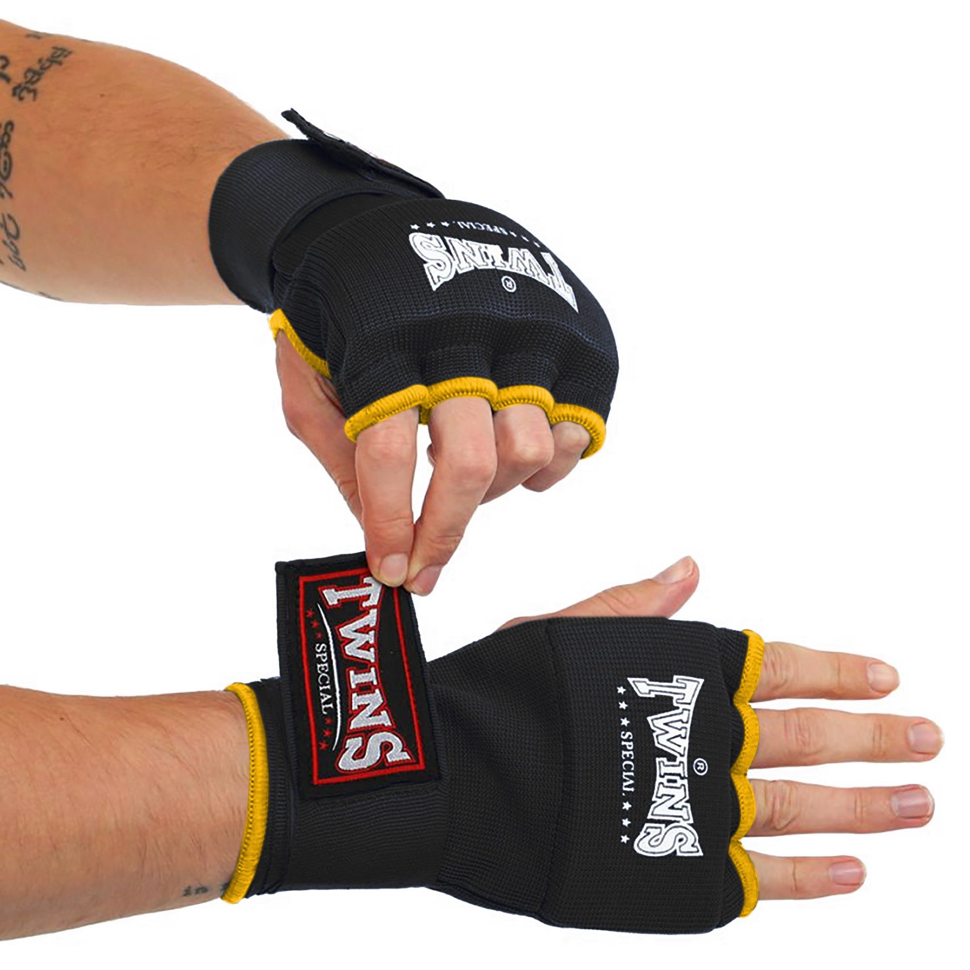 Рукавички-бинти внутрішні гелеві з поліестеру TWINS, розмір S-XL, колір-чорний (червона окантовка)