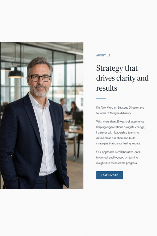 Professional portrait of a strategy director in a modern office