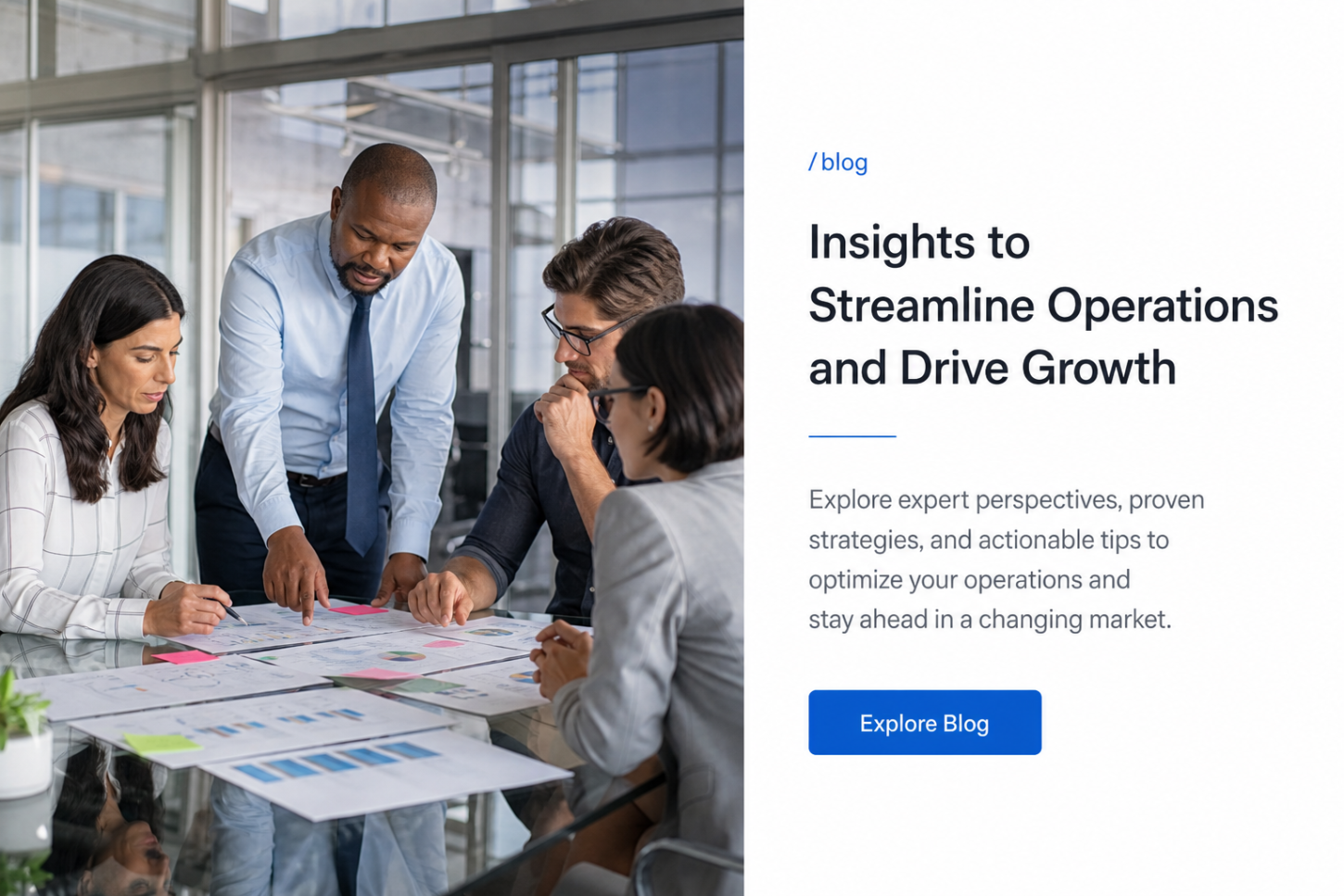 Business team analyzing workflow charts during an operations meeting