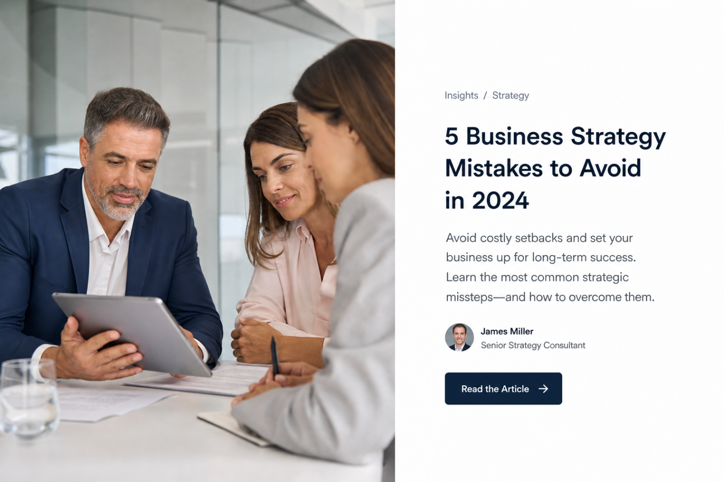 Photorealistic main article image for a business consulting blog post