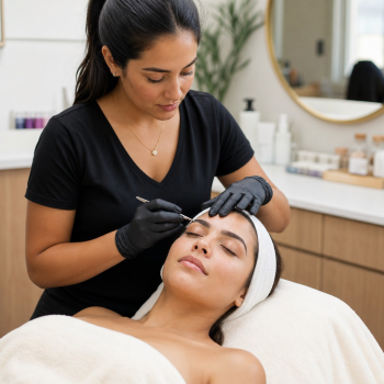 Precise eyebrow shaping service in a beauty studio