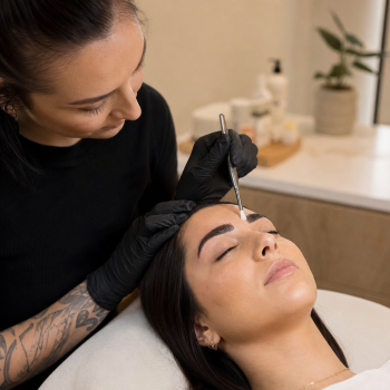 Brow tinting treatment creating soft and defined brows