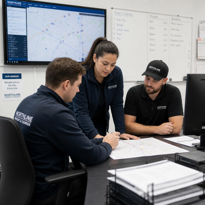Operations team reviewing scheduled delivery route plans