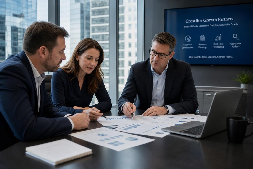 Business advisors reviewing financial plans in a strategy meeting