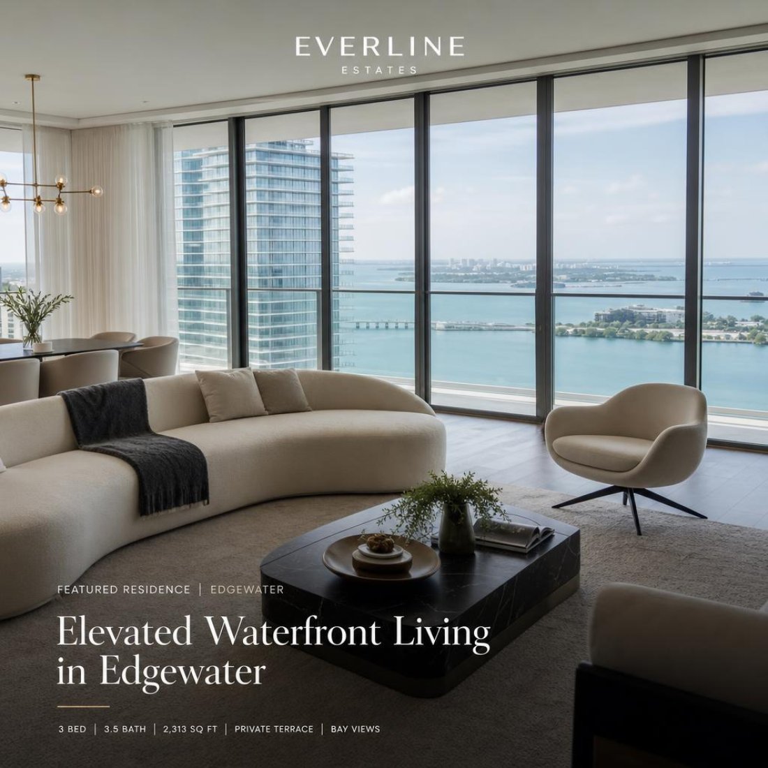 Featured Edgewater high-rise residence with dramatic water views and modern finishes