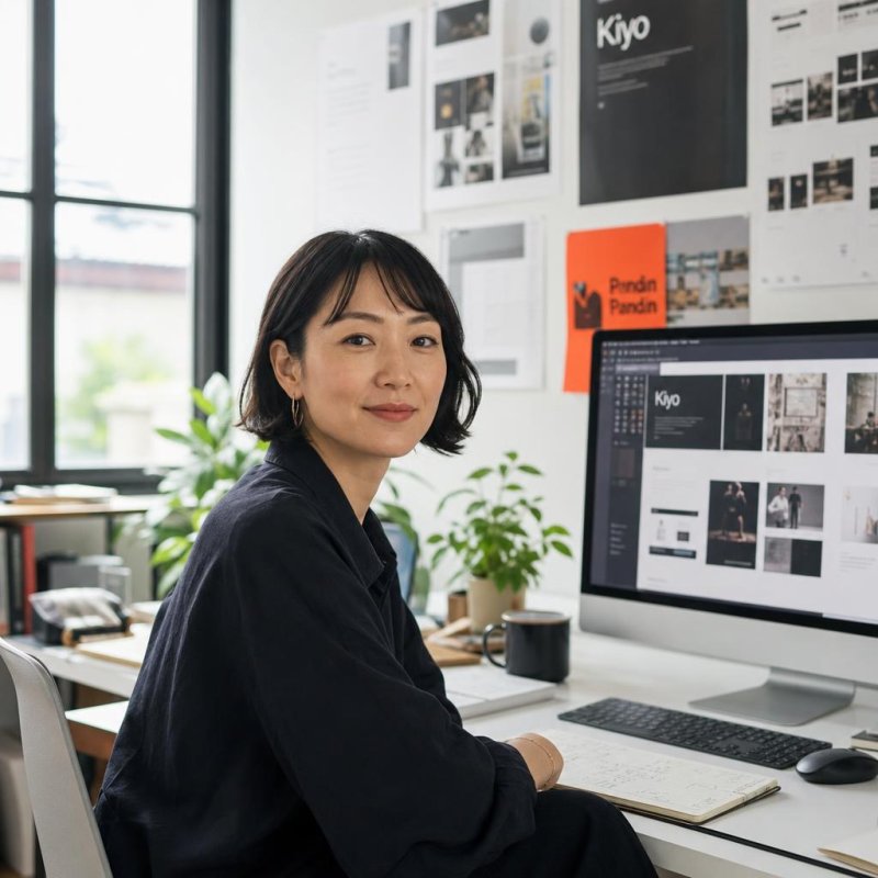 Portrait of a digital design lead working in a bright studio environment