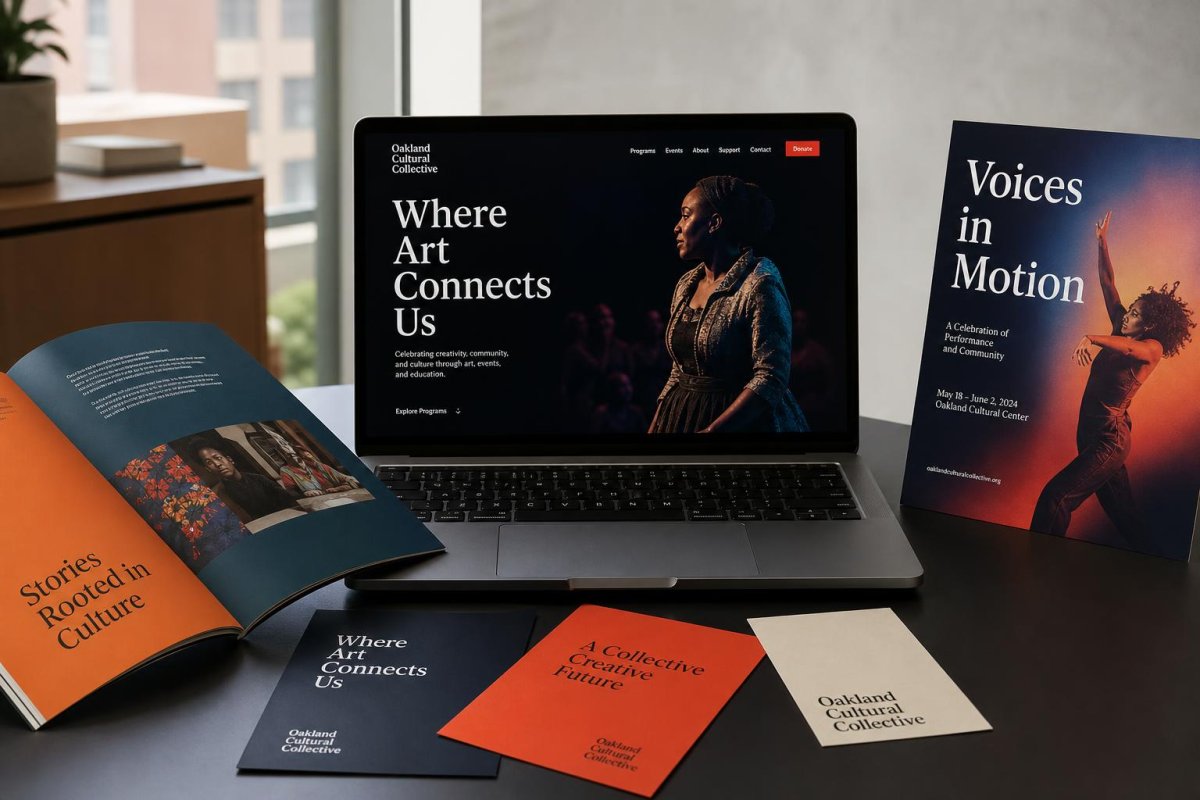 Cultural organization website and campaign materials presented in a polished creative showcase