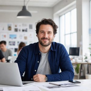 Portrait of a pleased client in a modern office environment