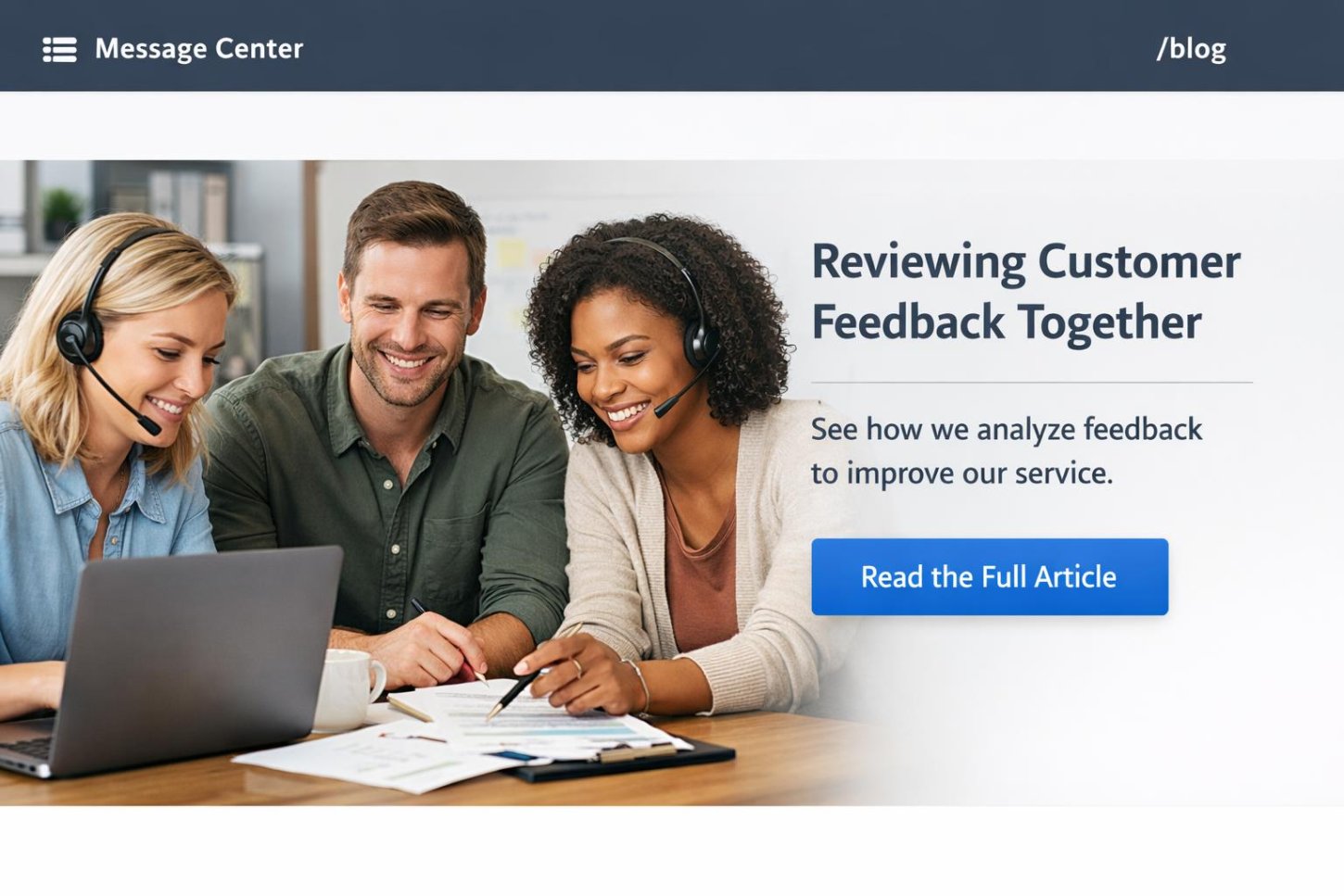 Customer service team reviewing feedback together