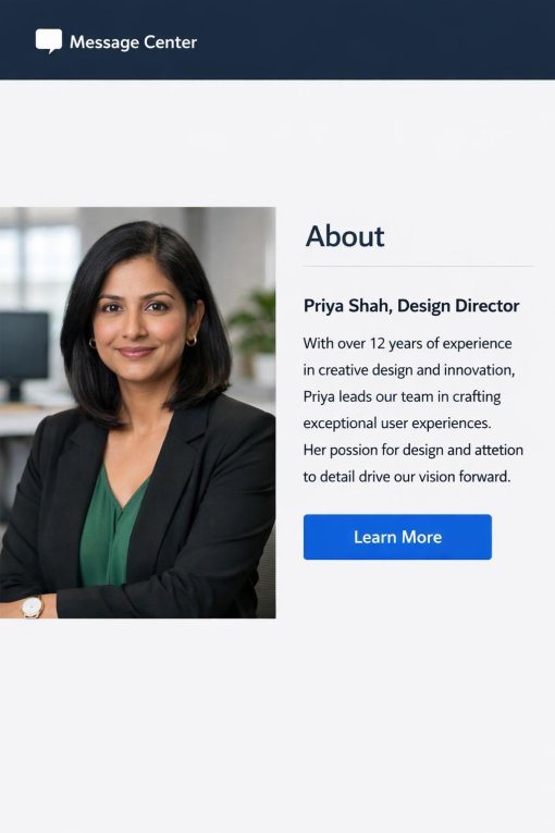 Professional portrait of Priya Shah, Design Director at Message Center