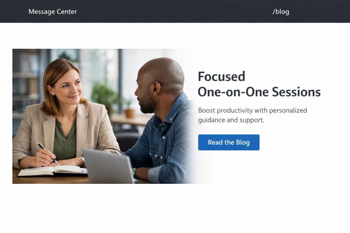 Two colleagues having a focused one-to-one session