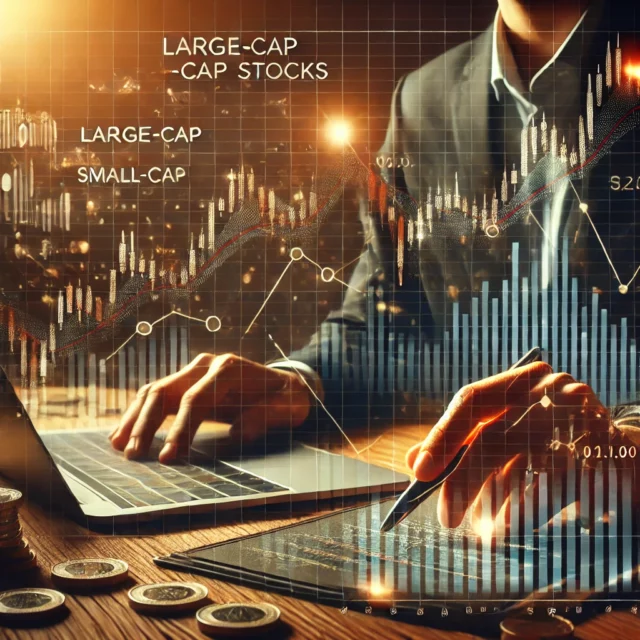 DALL·E 2025-01-30 15.27.28 - An image representing large-cap and small-cap stocks. The scene features two financial graphs_ one showing a stable, growing trend representing large-