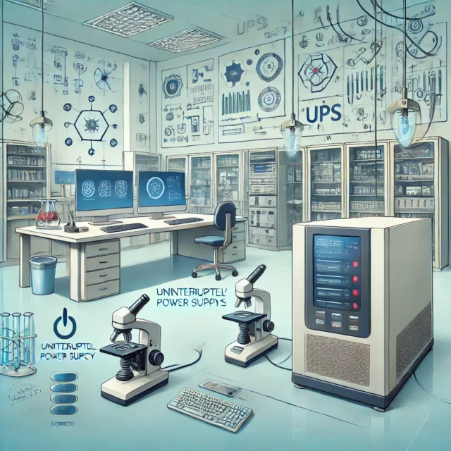 DALL·E 2025-02-12 17.08.46 - An informative illustration for an article about uninterruptible power supplies (UPS) for laboratories and their main tasks. The scene shows a laborat