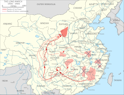 Map of the various soviets comprising the Chinese Soviet Republic and the route of the Long March