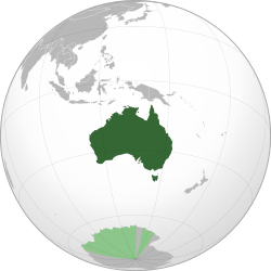 A map of the eastern hemisphere centred on Australia, using an orthographic projection
