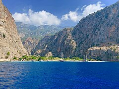 Mediterranean Region: Butterfly Valley in Fethiye. Mediterranean coastal beaches are popular among tourists.