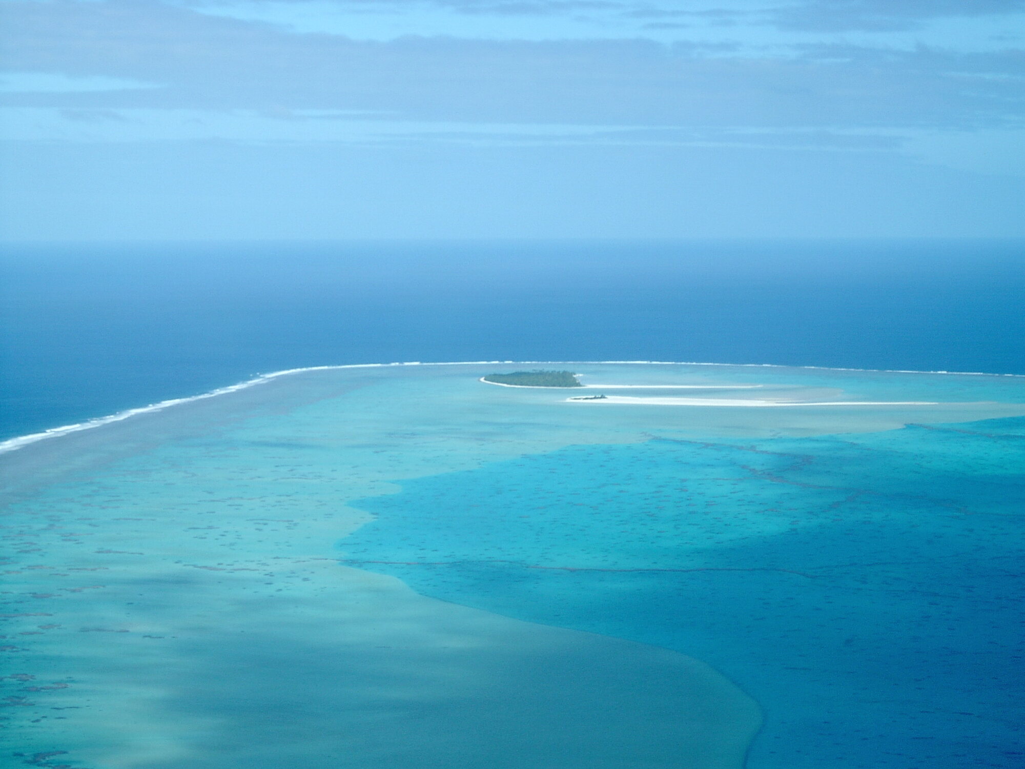 Aerial view of Maina Island in Aitutaki Lagoon