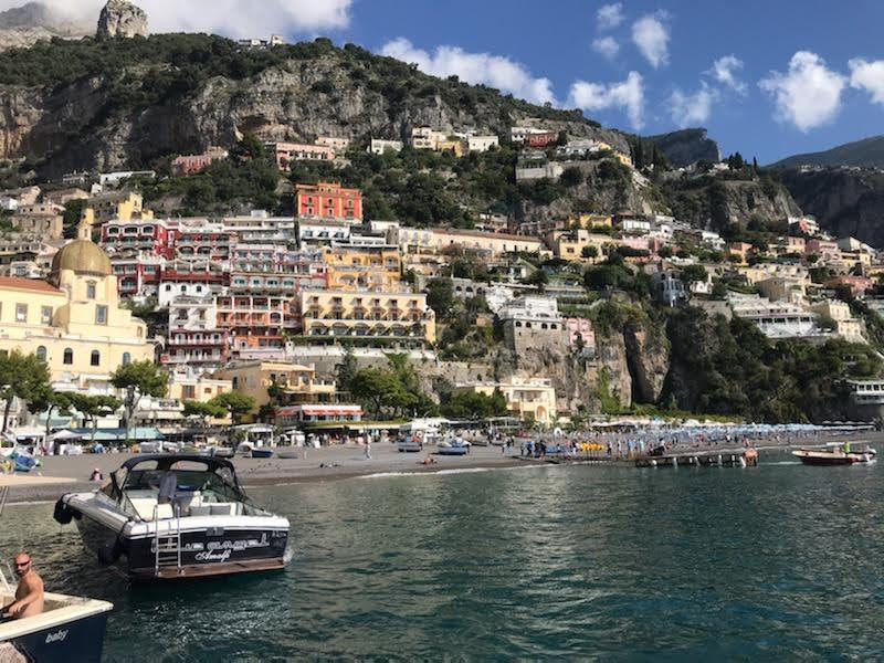 View of the Amalfi Coast from the sea – cliffs and villages seen from the ferry, also an alternative return route