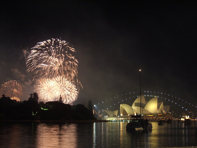 New Year's Eve fireworks over Sydney Harbour Bridge and the Opera House