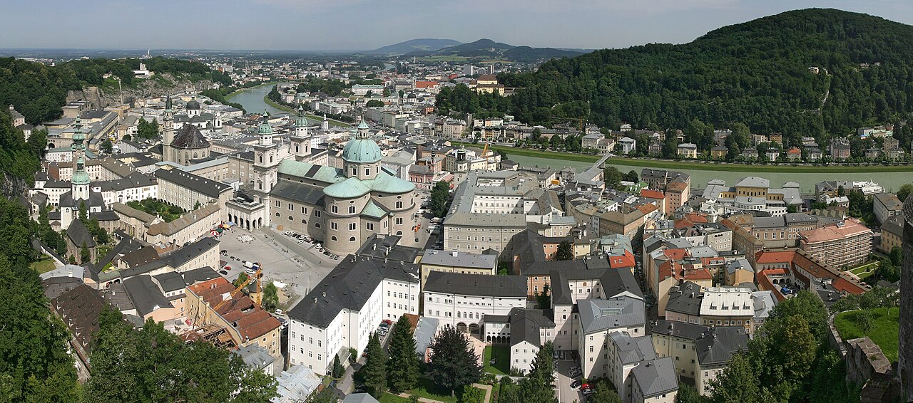 View of Salzburg Old Town, Cathedral, and the Salzach River from Hohensalzburg Fortress