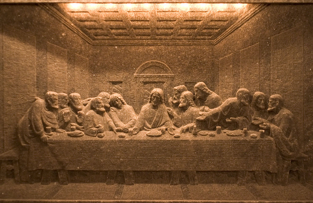 Relief of the Last Supper carved from salt in St. Kinga's Chapel of the Wieliczka Salt Mine
