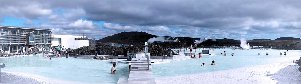 Panoramic view of the Blue Lagoon geothermal lagoon
