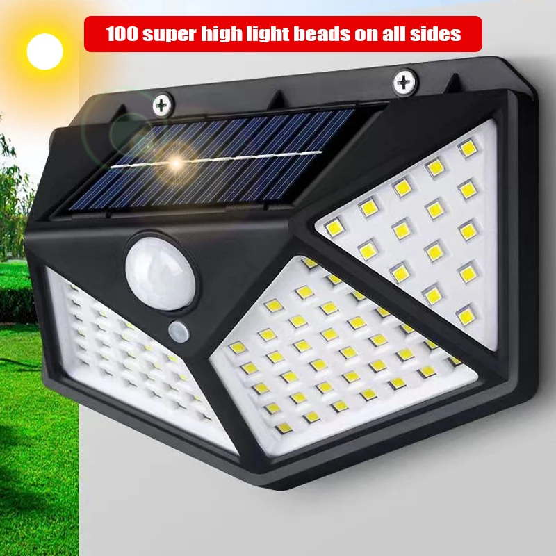 1~12PCS 100 LED Solar Wall Lamp 4 Sides Luminous With Motion Sensor Outdoor Gard