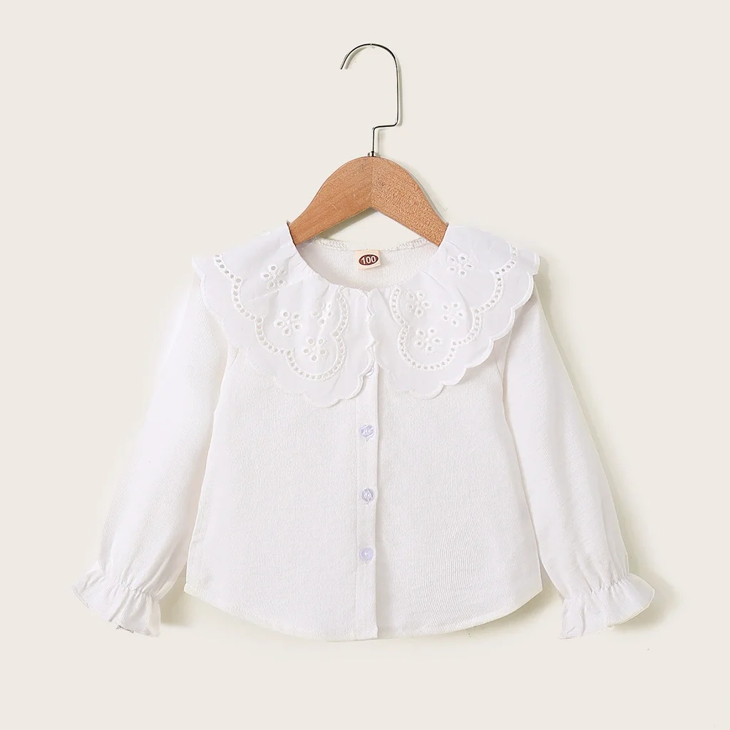 1-6Years Kids Girl Long Sleeve Top Lace Collar Autumn Korean Style White Top Tod