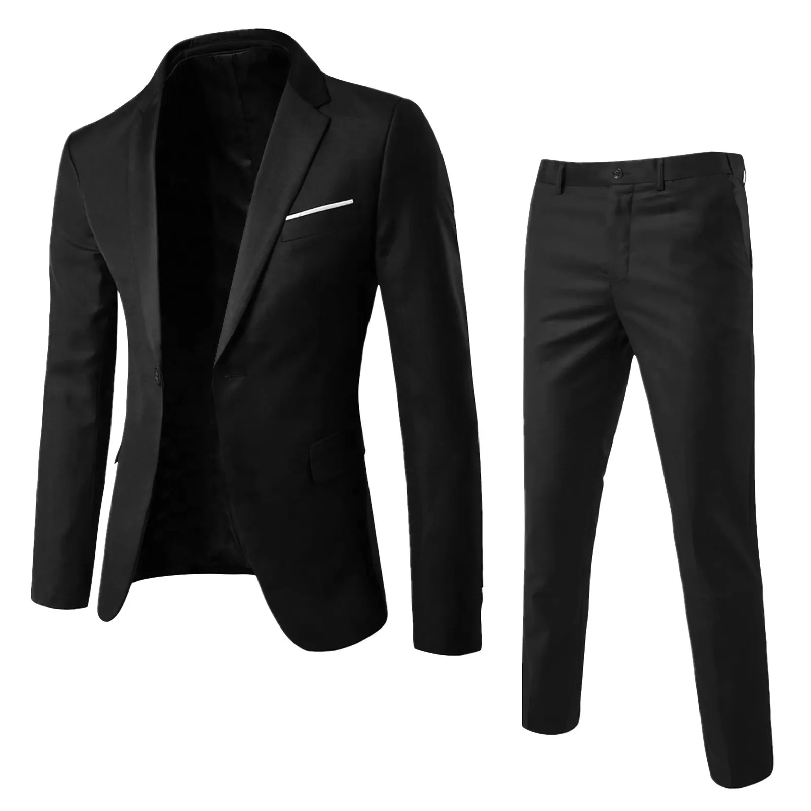 1 Set Men Blazer Pants Solid Color Long Sleeve Slim Fit Turndown Collar Temperam