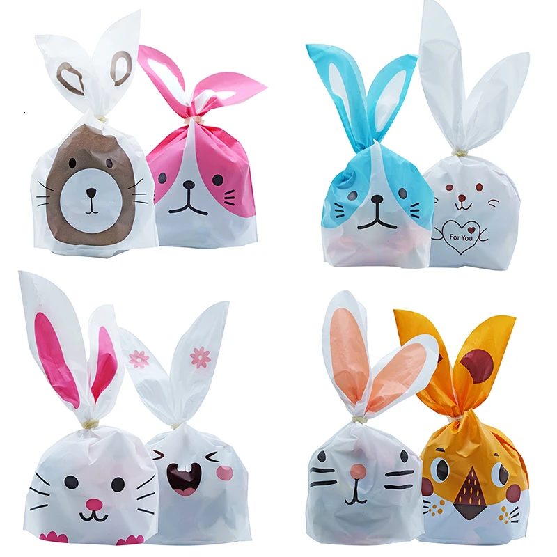 10/50pcs/lot Cute Rabbit Ear Bags Cookie Plastic Bags&Candy Gift Bags For Biscui