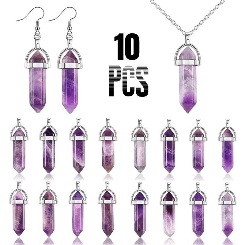 10 PCS Hexagonal Crystal Pendulum Pendants Necklace Quartz Natural Charms Healin