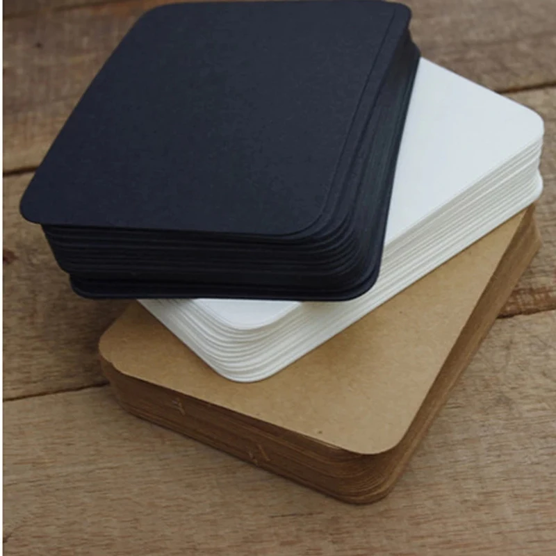 100 Pcs Diy Business Noted Mini Blank Kraft Card Retro Style 350G Paper Thick Bl