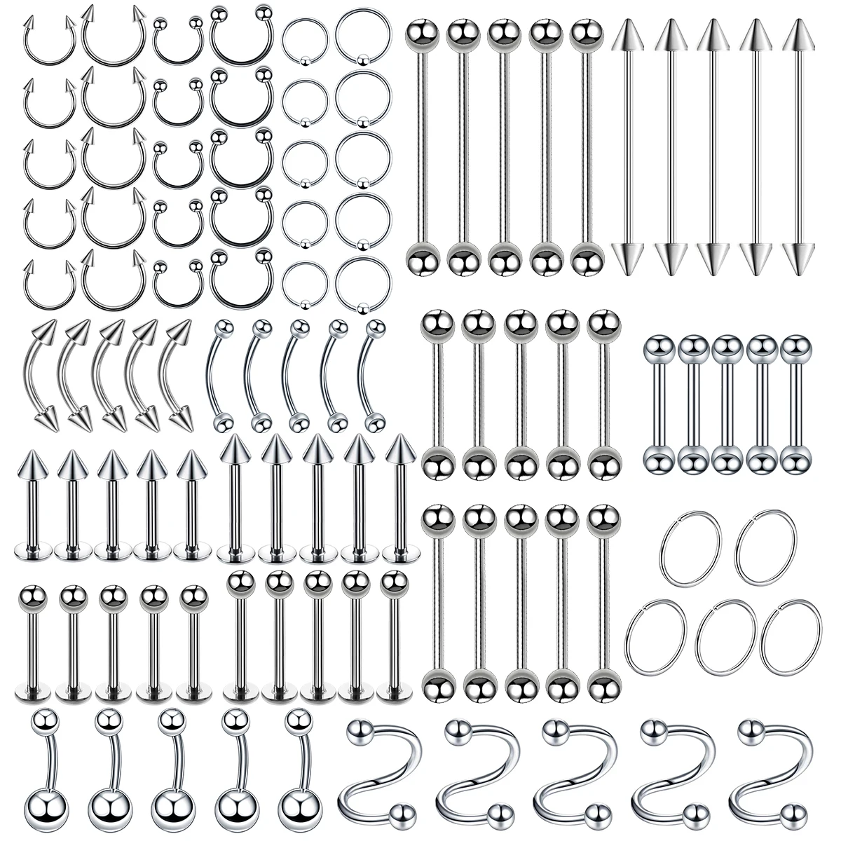 100PCS/Lot Surgical Steel Nose Ring Hoop Nostril Piercing Septum Ring Horseshoe 